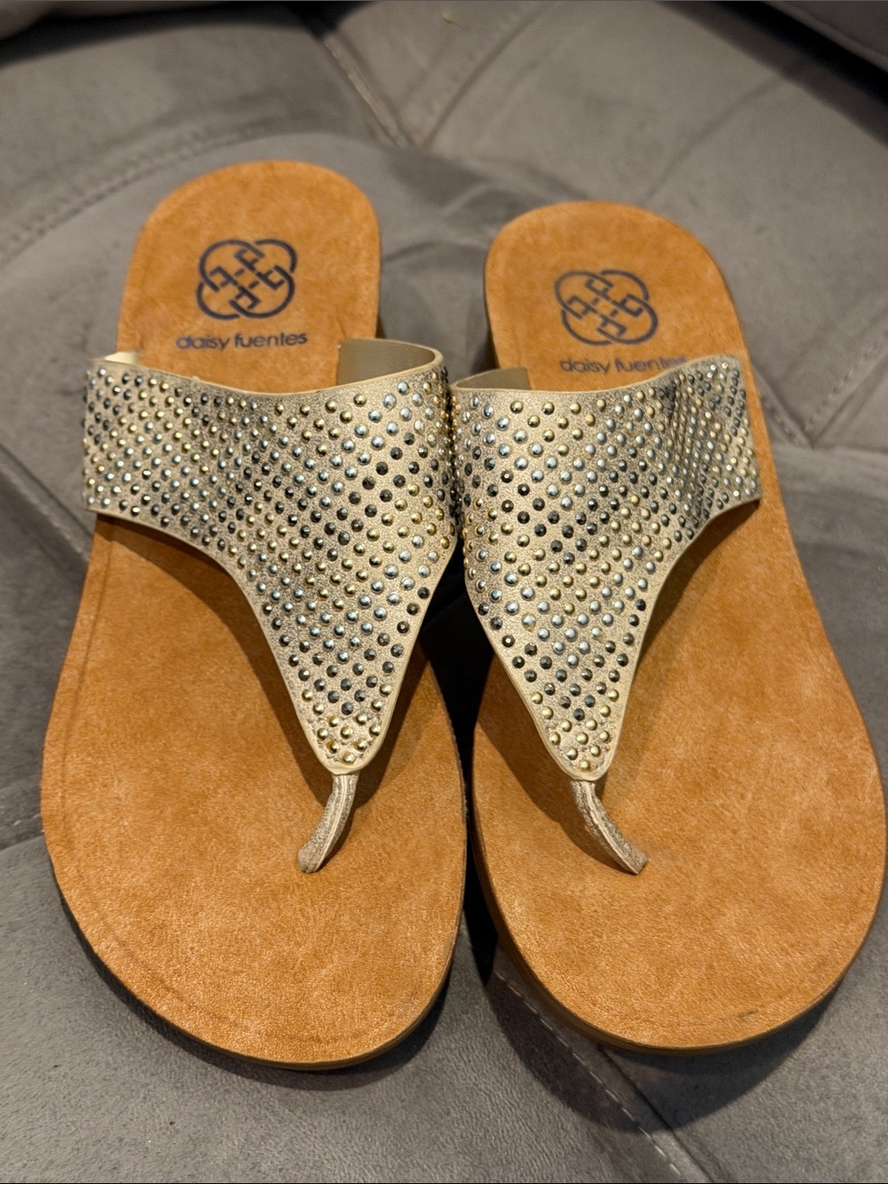 Daisy Fuentes Metallic Gold Studded Thong Sandals